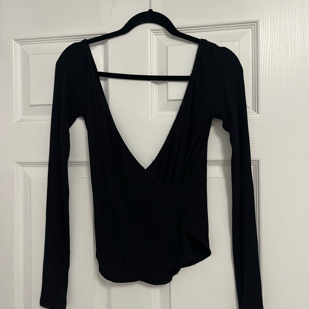 Reformation Black Wrap Top